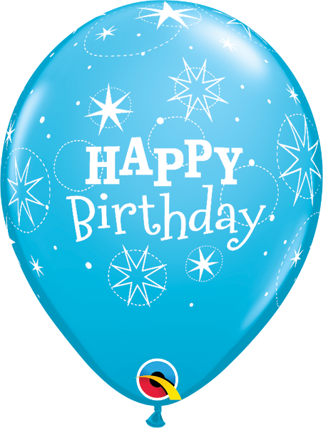 Helium inflated 11” balloon - robins egg blue birthday sparkle
