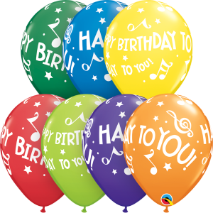 Helium inflated 11” balloon - birthday music notes