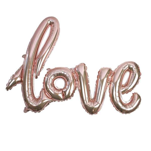 Air fill rose gold love script balloon