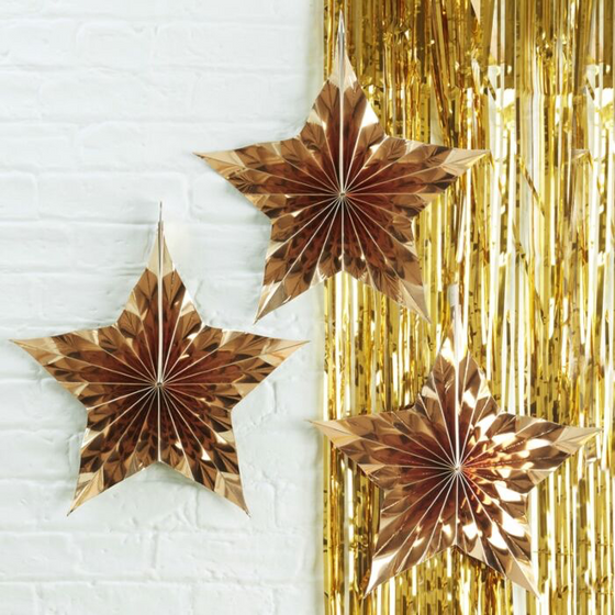 Gold star shaped metallic hanging fan decorations