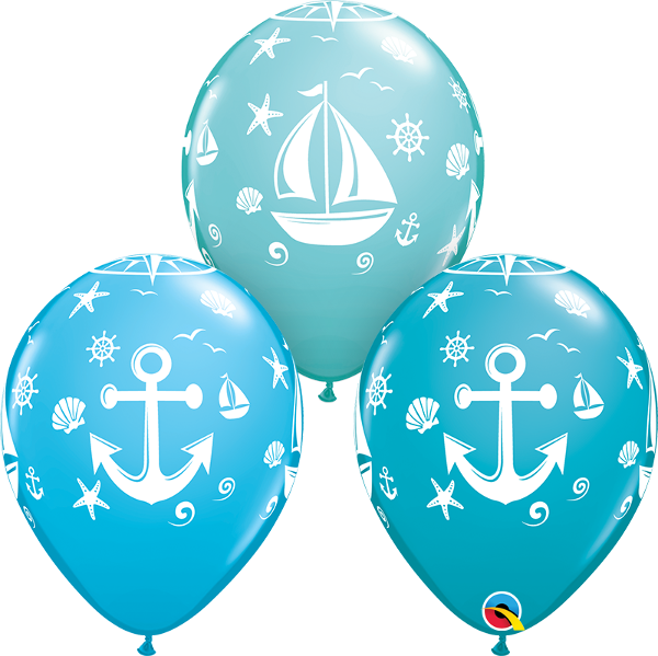 Helium inflated 11” balloon - nautical sailboat and anchor