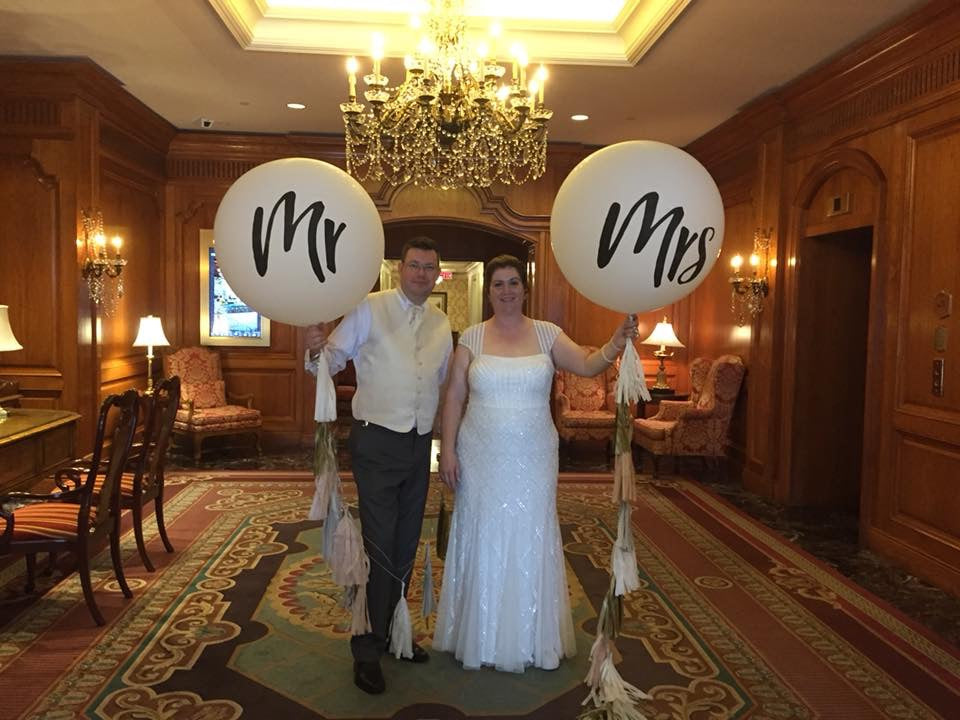 Mr & Mrs jumbo balloons with tassel tails