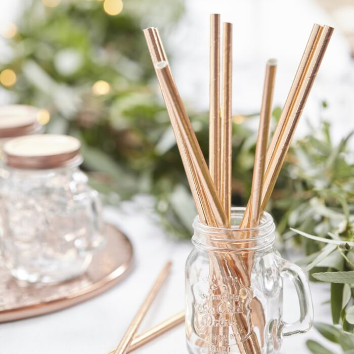 Rose gold paper straws