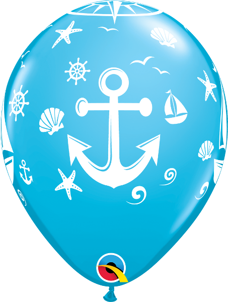Helium inflated 11” balloon - nautical sailboat and anchor