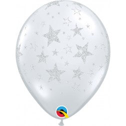 Helium inflated 11” latex balloon - Glitter star diamond clear