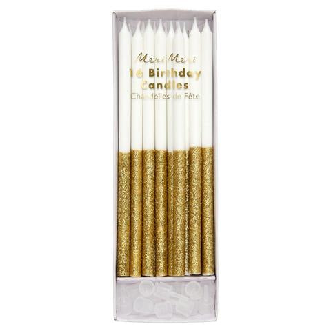 Gold glitter dipped candles - Meri Meri