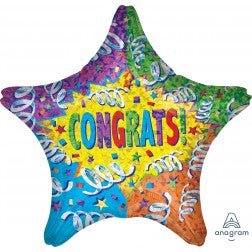 Supershape foil balloon - holographic star congrats