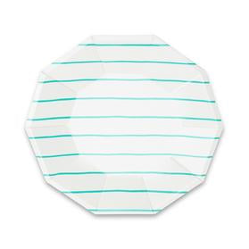 Frenchie striped large plates - Aqua