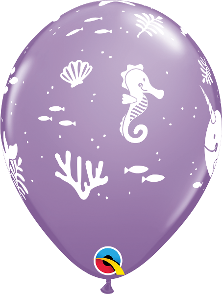 Helium inflated 11” latex balloon - Fun under the sea