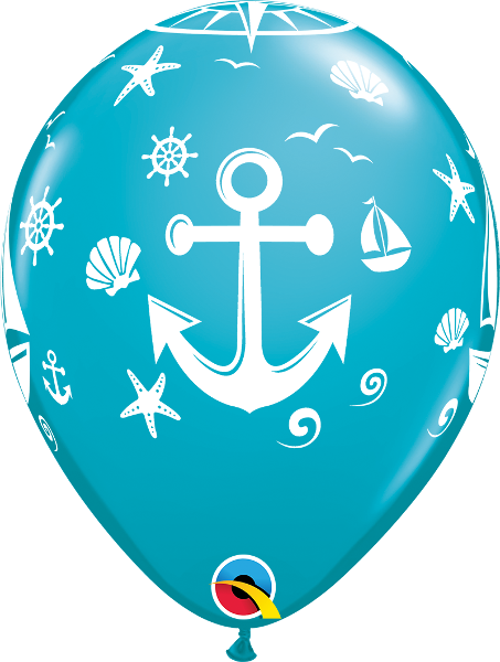 Helium inflated 11” balloon - nautical sailboat and anchor