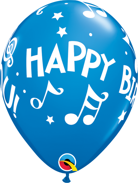 Helium inflated 11” balloon - birthday music notes