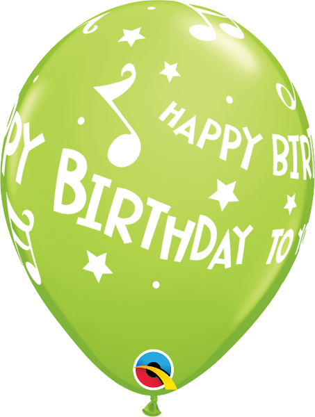 Helium inflated 11” balloon - birthday music notes