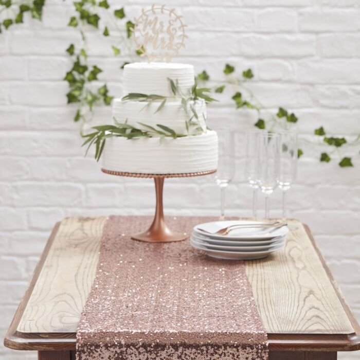 Rose gold sequin table runner