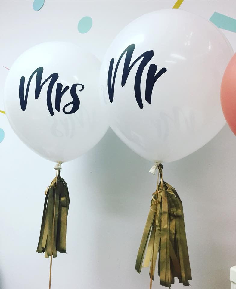 Helium inflated Mr & Mrs 18” balloons with tassels - Helium inflated