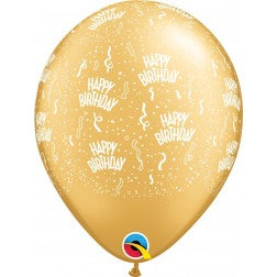Helium inflated 11” latex - gold happy birthday