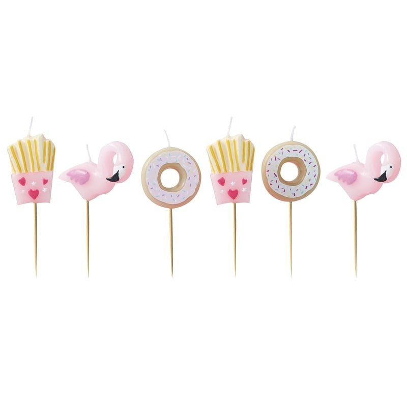 Fries, donut and flamingo candles