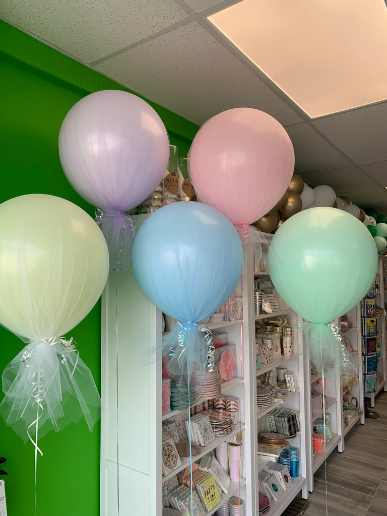 Helium inflated Matte pastel tulle balloons - weight included