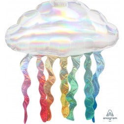 Supershape foil balloon - Holographic iridescent cloud with streamers