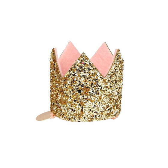 Mini gold glitter crown hair clip - Meri Meri