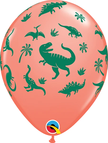 Helium inflated 11” latex balloon- dinosaurs - 4 colour choices