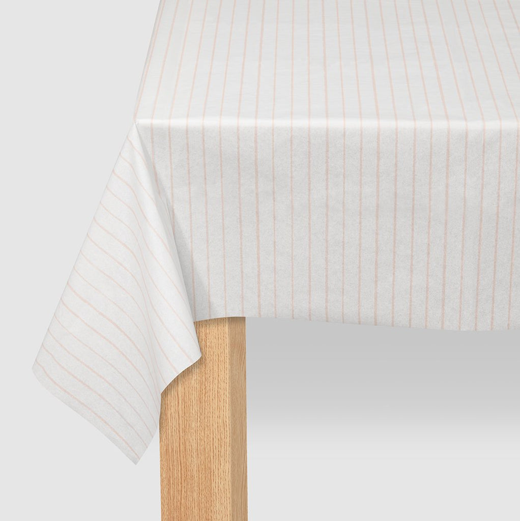 Pale pink pinstripe table cover