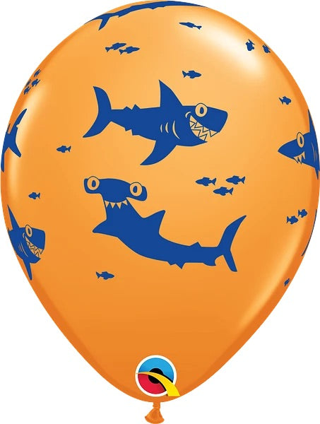 Helium inflated 11” balloon - fun sharks