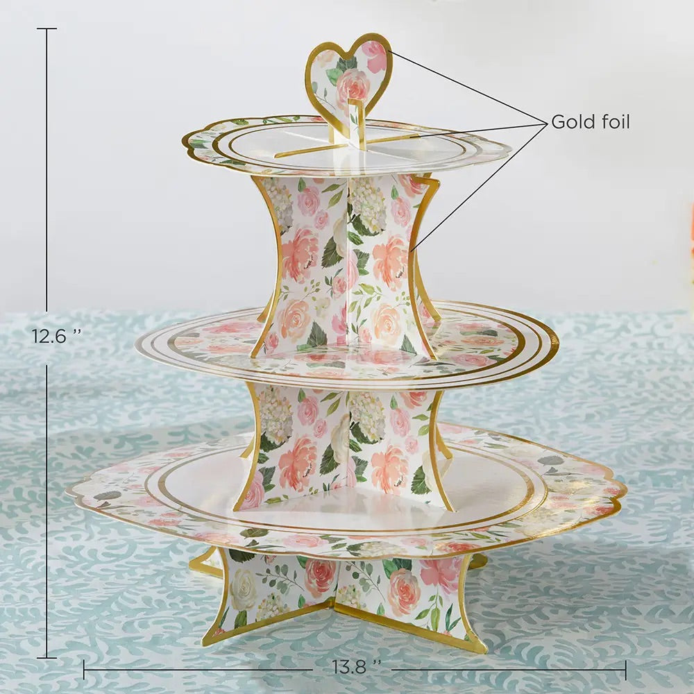 Floral 3 tier collapsable card stock cake stand