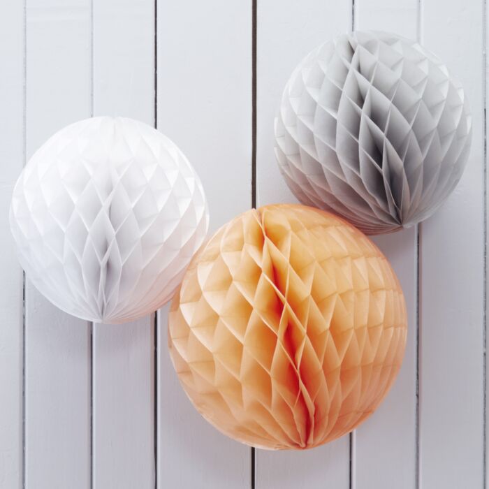 Honeycomb balls - peach, grey and white