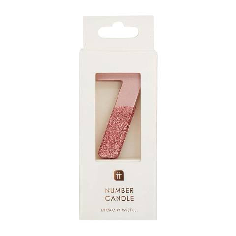 Rose gold glitter number candles