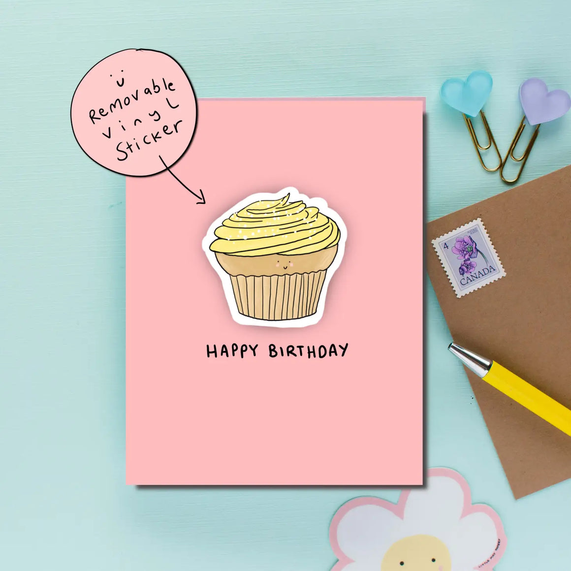 Cupcake greeting card with removable cupcake vinyl sticker