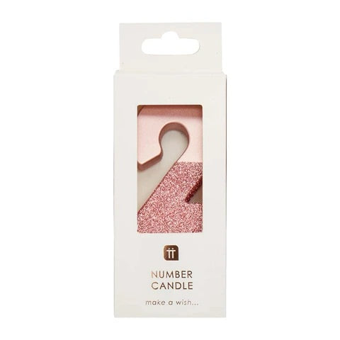 Rose gold glitter number candles