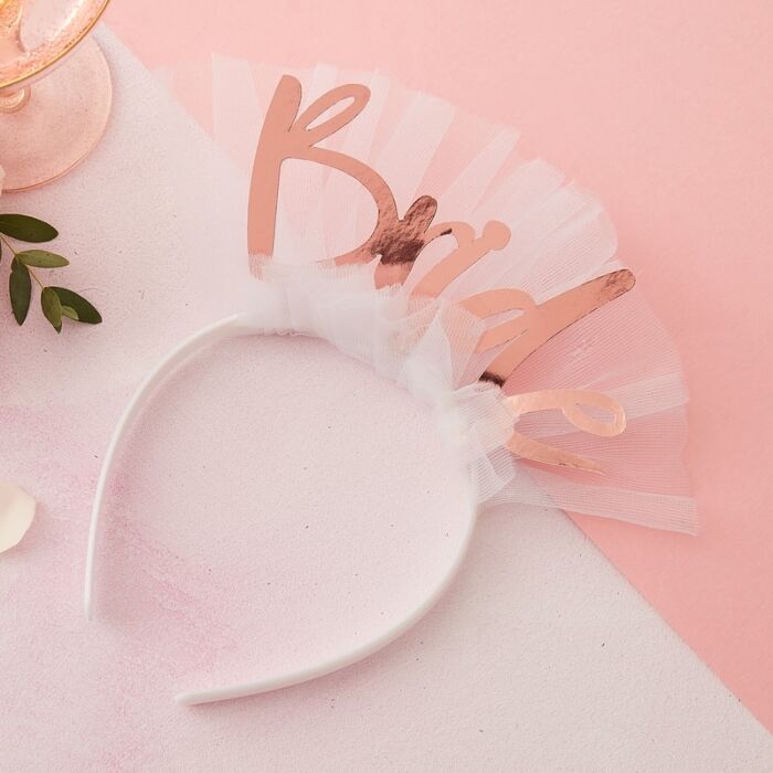 Bride to be rose gold veil headband