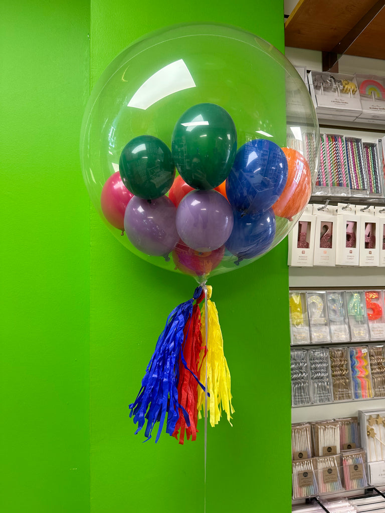 Helium inflated Bubble balloon with mini balloons - various colour choices