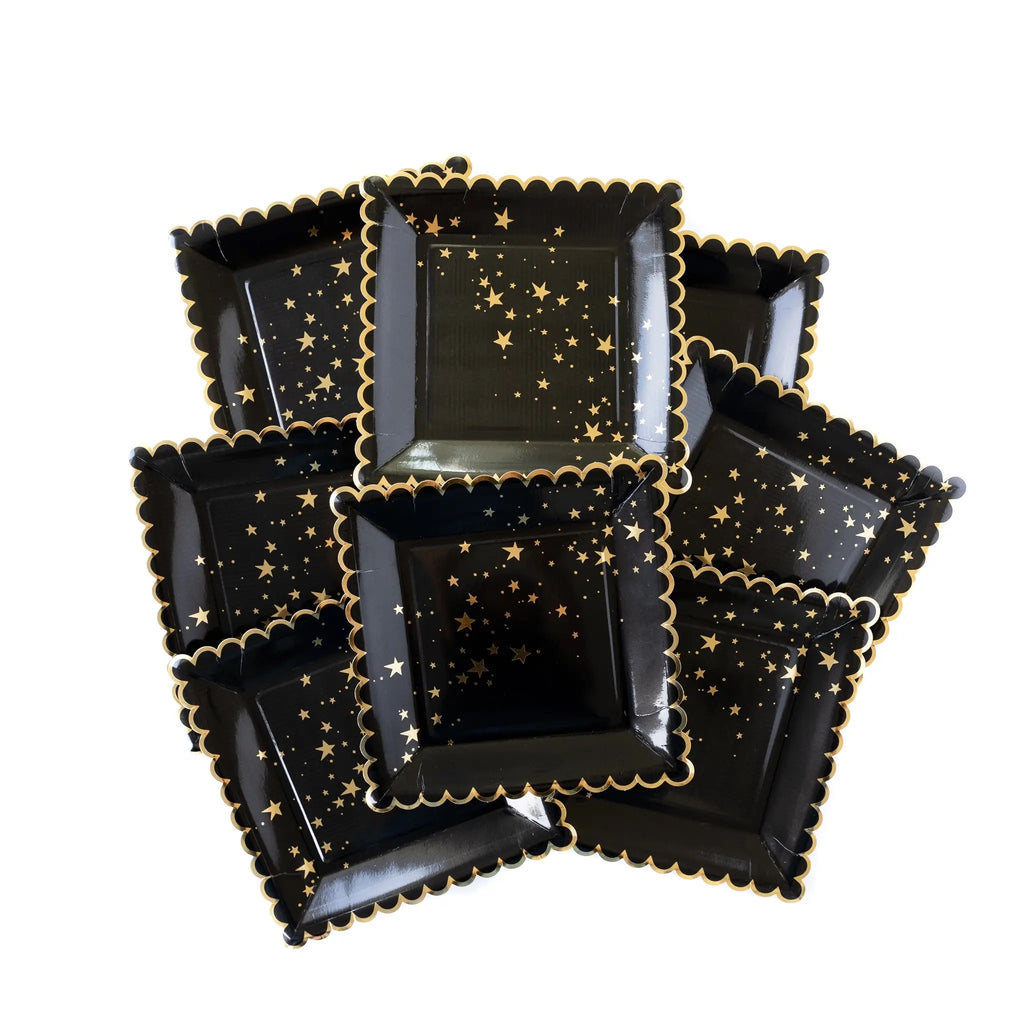 Black scallop plates with gold stars