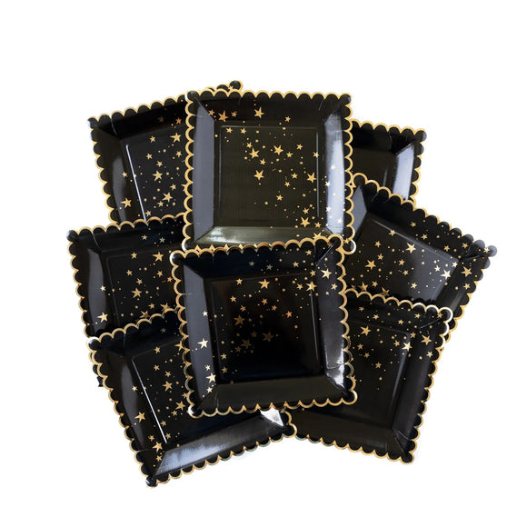Black scallop plates with gold stars
