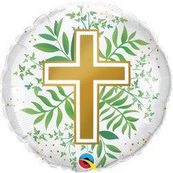 Standard foil balloon- golden cross greenery