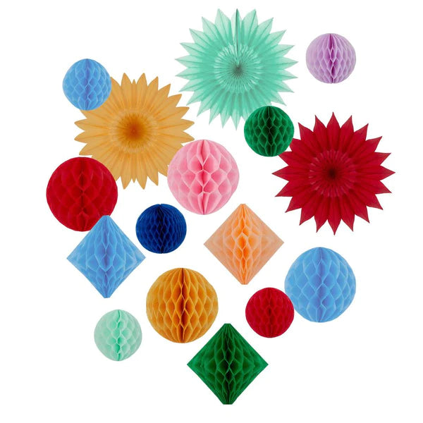 Rainbow honeycomb decoration set - 16 pieces - by Meri Meri