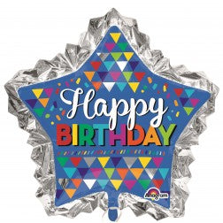 Supershape foil balloon - Happy birthday primary patterns