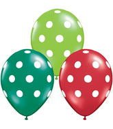 Helium inflated 11” balloon - green or red polka dots