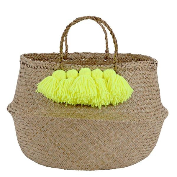 *HALF PRICE OPENED PACKS* Neon yellow tassel basket - Meri Meri