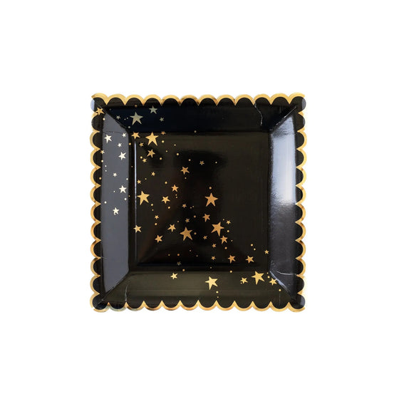 Black scallop plates with gold stars