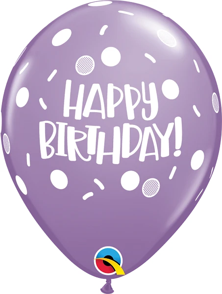 Helium inflated 11” balloon - birthday dots & sprinkles - 4 colour choices