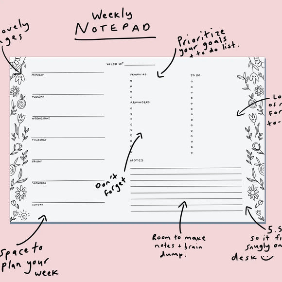 Floral weekly desk notepad