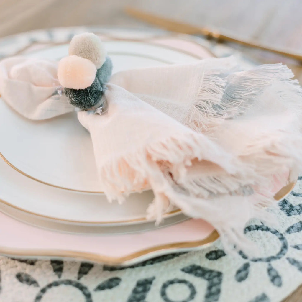*SALE* Bel air Pink and grey Pom Pom napkin rings - set of 4