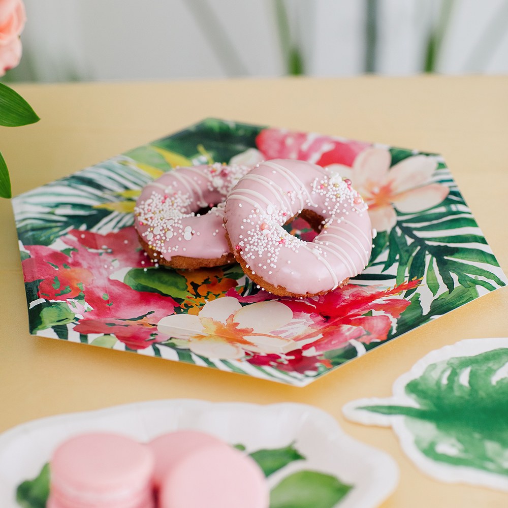 Tropical floral hibiscus plates