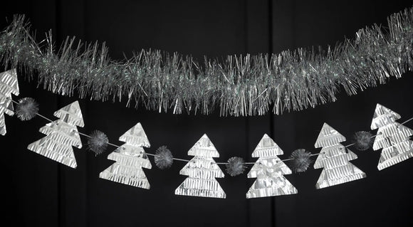 Tinsel Christmas tree banner set