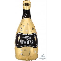 Happy new year gold and black bubbly bottle - gold one side black the other junior shape