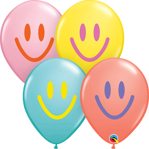 Helium inflated 11” balloon - colourful smile - 4 shades