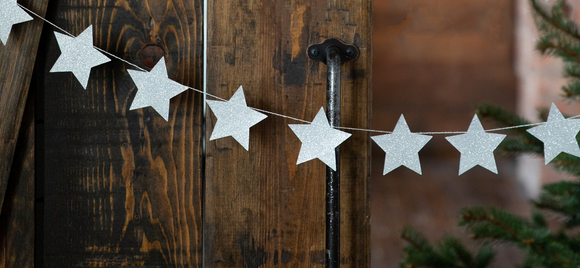 Winter white glitter stars banner