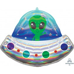 Supershape foil balloon - Holographic iridescent space ship